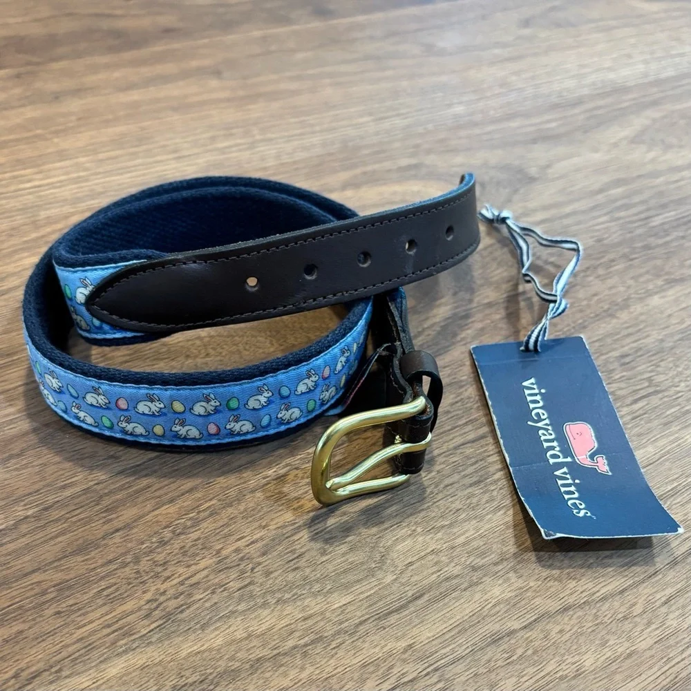 Vineyard Vines Boys Canvas Club Belt Easter Bunny Egg Ocean Breeze Blue Size 30